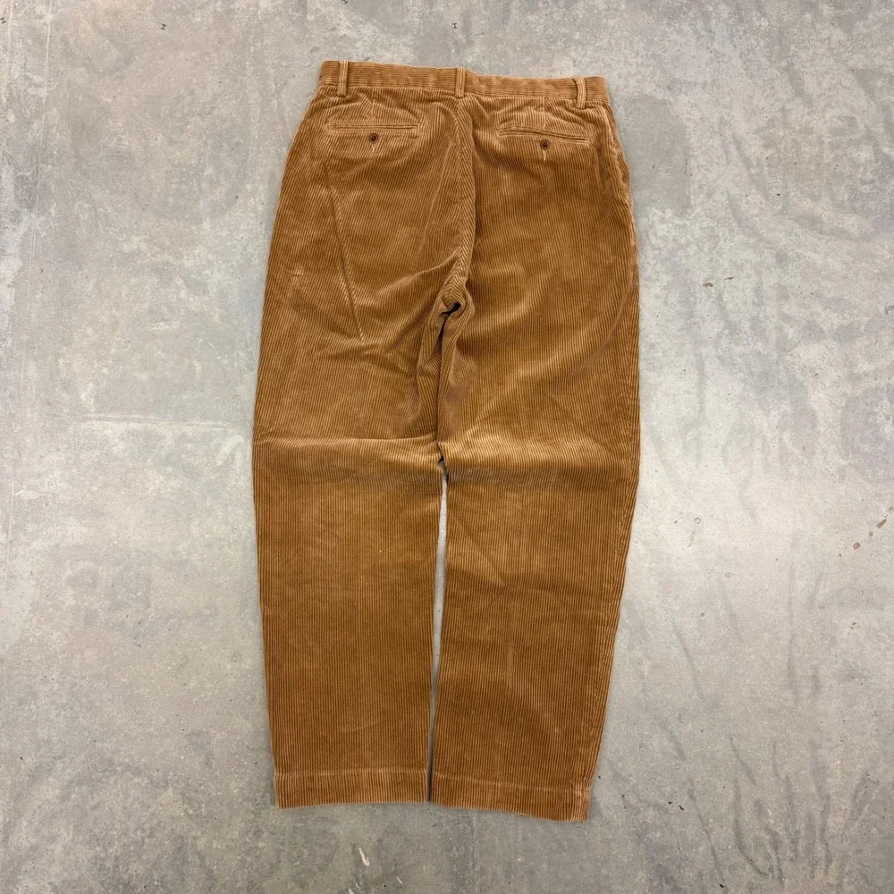 90s Mens Polo Ralph Lauren Wide Wale Corduroy Trousers Tan Brown 32x29